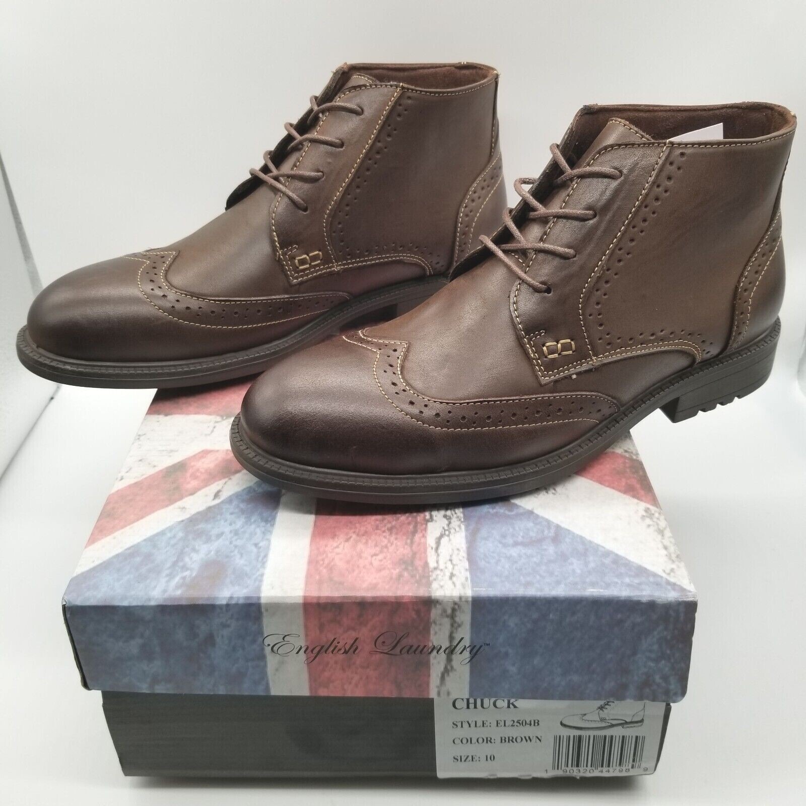 English Laundry Mens Chuck El2504b Brown Leather Wingtip Ankle Boots Size 9